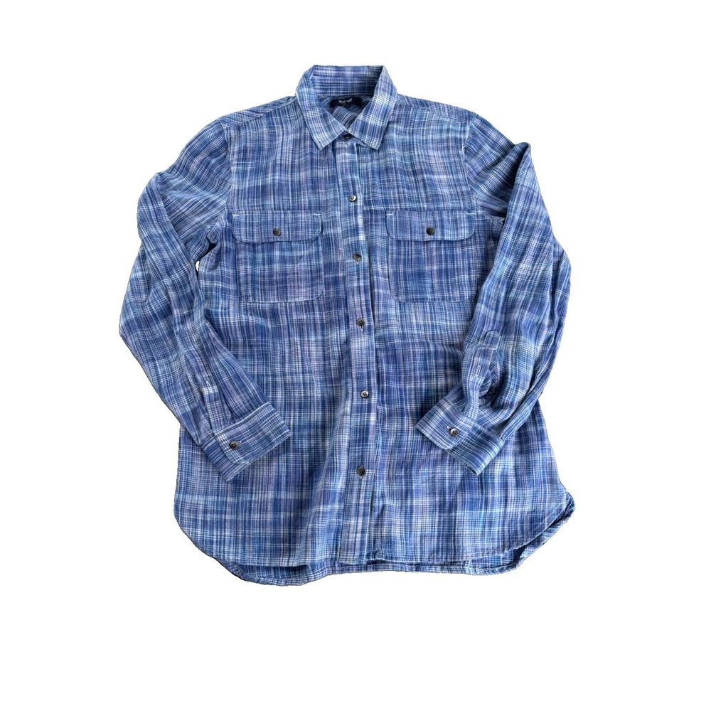 Madewell Ex Boyfriend Shirt Womens Small Blue White Plaid Button Down Blouse